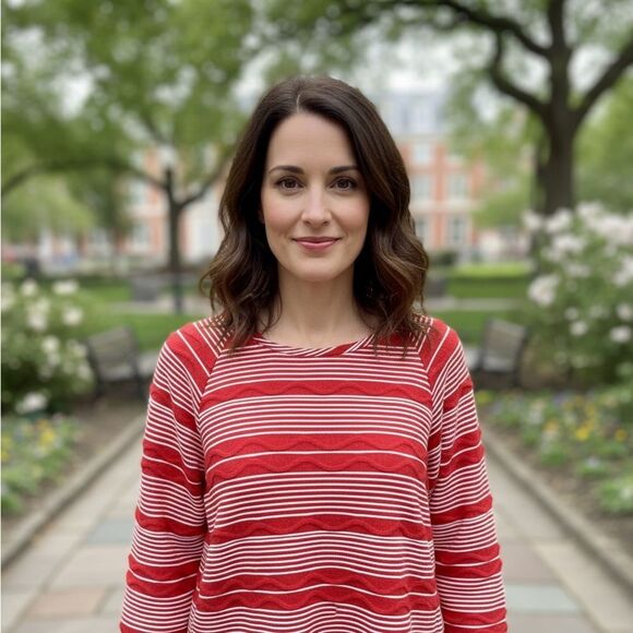 Erin London Red and White Textured Cotton Long Sleeve top. Size Small. - Picture 1 of 7